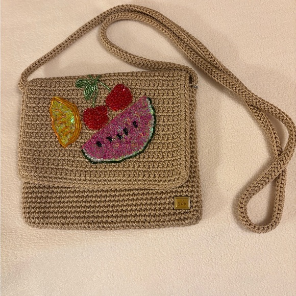 The Sak Handbags - The Sak Beige Crochet Crossbody Bag with Fruit Embroidery